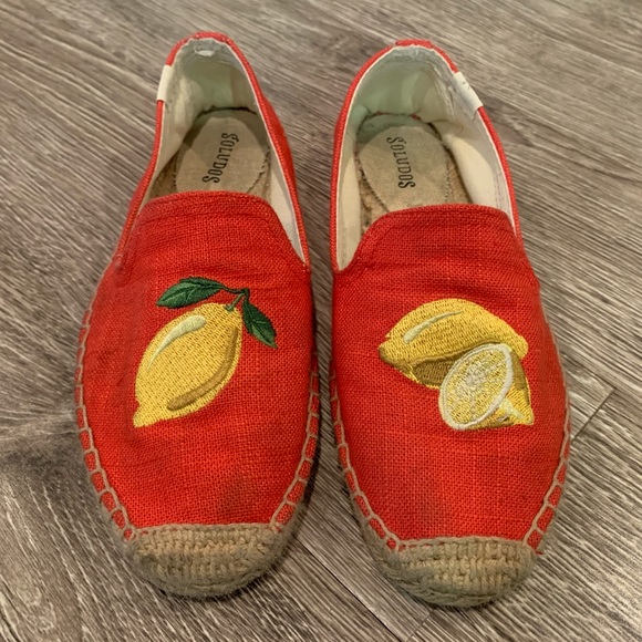 US Size Soludos lemon Embroidered Red canvas Espadrille Flat